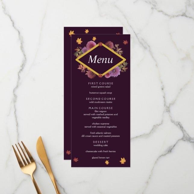 Menu Casamento Romântico de Dahlia de outono (Frente/Verso In Situ)