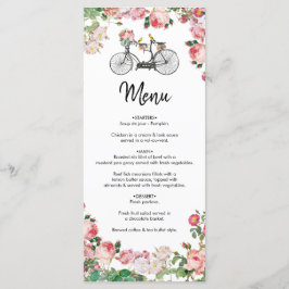 Menu Casamento Romântico de Flores de Bicicletas e Aves