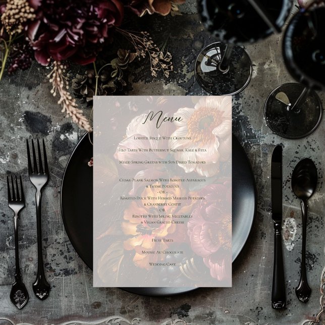 Menu Casamento Romântico de Pintura de Óleo Floral Escu (Criador carregado)