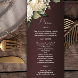 Menu Casamento Romântico de Rosas Escuros de Borgonha