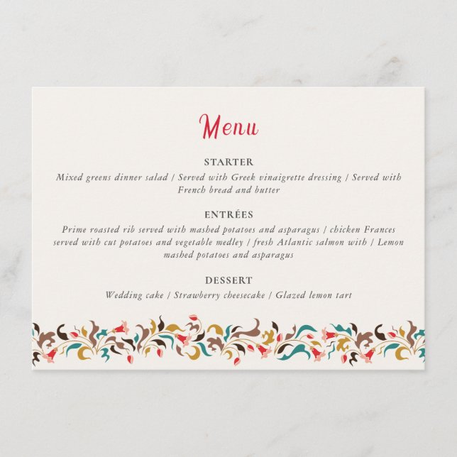 Menu Casamento Romântico Elegante Floral Wreath Moderno (Frente)