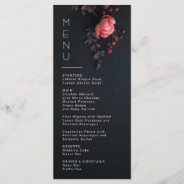 Menu Casamento Romântico Escuro com Flores 3D Rosa