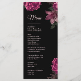 Menu Casamento Romântico Escuro com Rosas Desenhadas à
