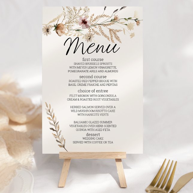Menu Casamento Romântico Floral Botânico Vintage (Criador carregado)