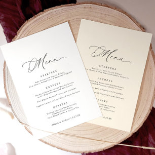 Menu Casamento Romântico Moderno com Caligrafia Delicad