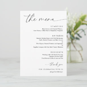 Menu Casamento Romântico Moderno da Caligrafia Delicada