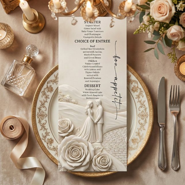 Menu Casamento Romântico no Jardim de Creme Neoclássico (Criador carregado)
