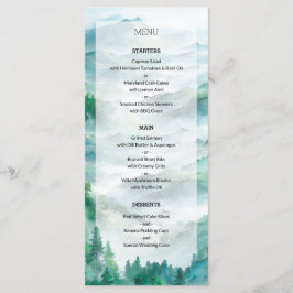 Menu Casamento Romântico Verde e Blue Woodland Mountain