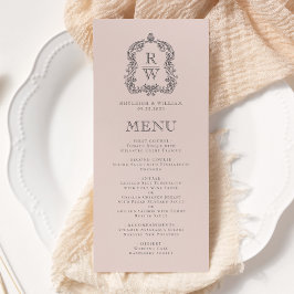 Menu Casamento Rosa Bege com Crista de Monograma Elegan