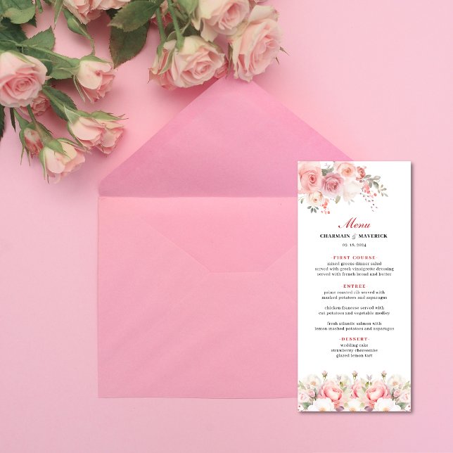 Menu Casamento Rosa Bege Elegante de Primavera (Criador carregado)