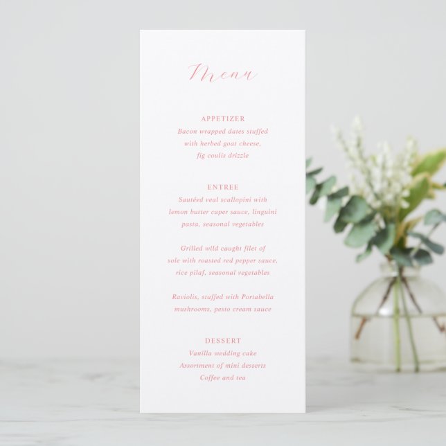 Menu Casamento Rosa Coral Tradicional Elegante (Em pé/Frente)