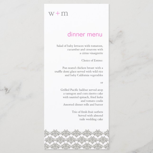 Menu Casamento Rosa Damask Simplicity Taupe (Frente)