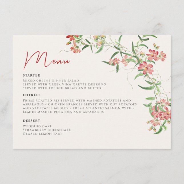 Menu Casamento rosa de Rosa Primavera Garland, de flor  (Frente)
