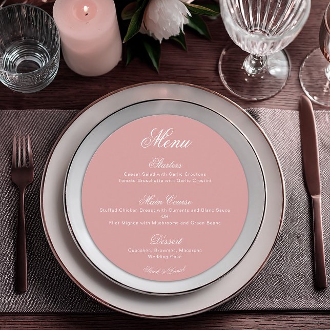 Menu Casamento rosa Dusty Rosa Simple Round Calliografi (Criador carregado)