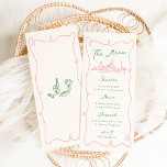 Menu Casamento Rosa E Verde Desenhado Mão Branca<br><div class="desc">Este design adorável apresenta elementos desenhados à mão e um texto ousado e caprichoso.</div>