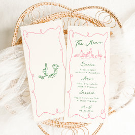 Menu Casamento Rosa E Verde Desenhado Mão Branca
