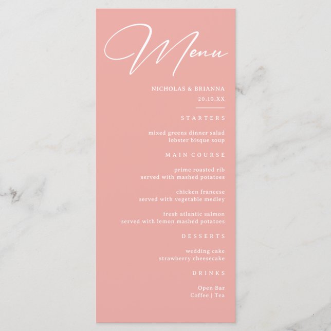Menu Casamento Rosa Pastel  (Frente)