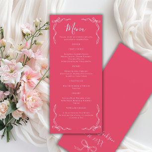 Menu Casamento Rosa Pétala Rosa Antigo Desenhado à Mão
