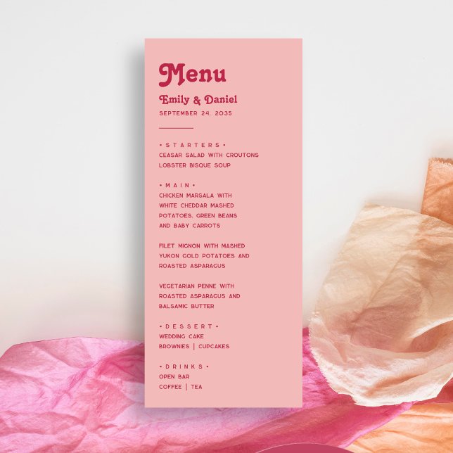 Menu Casamento Rosa Quente e Blush de Chic Retro Summer (Criador carregado)