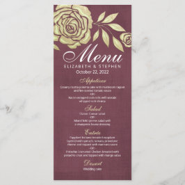 Menu Casamento Rosas Modernos de Ouro Quic Vermelh