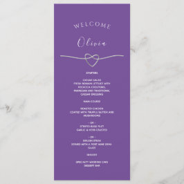 Menu Casamento Roxo com Nome e Coração Prateado