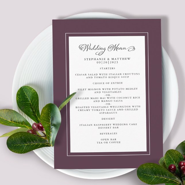 Menu Casamento Roxo de Luxo Fronteiras Chic Modernas (Criador carregado)