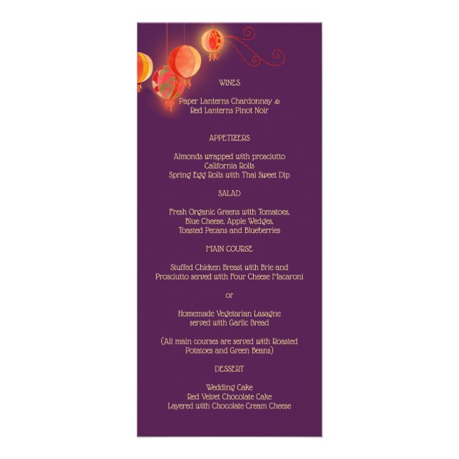 Menu Casamento Roxo do Papel Vermelho (Frente)