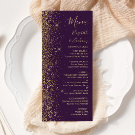 Menu Casamento Roxo Escuro com Brilho Dourado Moderno