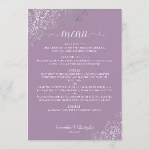 Menu Casamento Roxo-Lavanda de Arroz de Prata Elegante