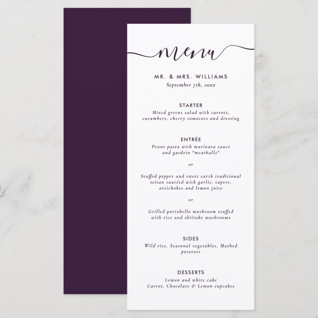 Menu Casamento Roxo Moderno (Frente/Verso)