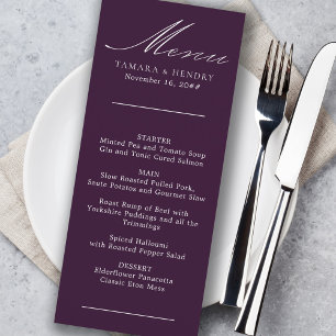 Menu Casamento Roxo Simples de Caligrafia