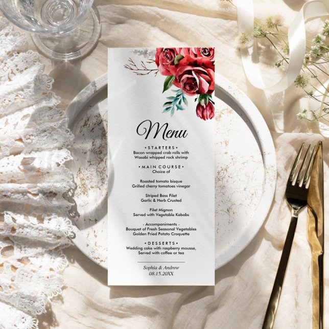 Menu Casamento Russo da Rosa vermelha Elegante Marsala (Criador carregado)