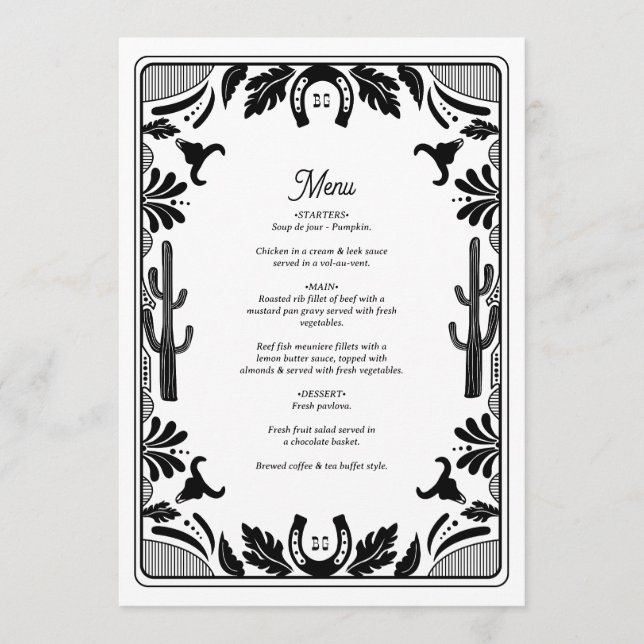 Menu Casamento Russo De Cowboy Do País Ocidental (Frente)