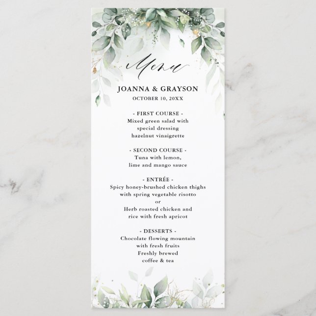 Menu Casamento Russo de Goma Botânica Eucalyptus Greene (Frente)
