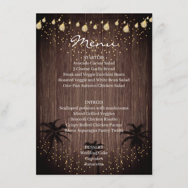 Menu Casamento Russo De Madeira Palm (Frente)