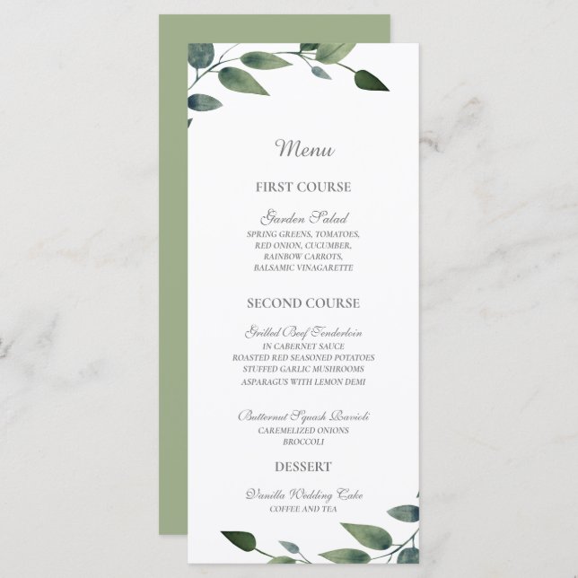 Menu Casamento Russo Geométrico Verde e Dourado (Frente/Verso)