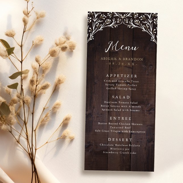 Menu Casamento Rustic Barn Wood Boho Floral (Criador carregado)