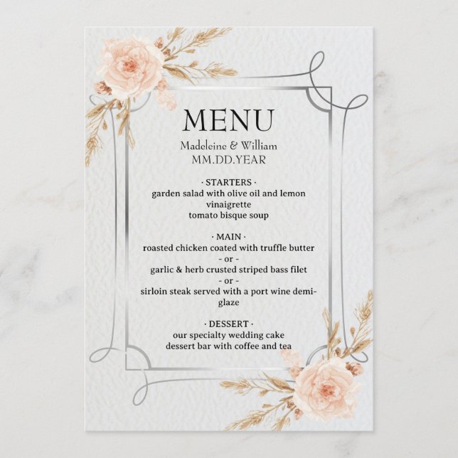 Menu Casamento Rustic Boho Wildflower Elegante (Frente)