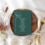 Menu Casamento Rustic Emerald Line Art Flower<br><div class="desc">A arte da linha branca inspirou o texto "Menu" no topo com texto personalizado branco e fundo verde esmeralda com flor de arte da linha de solteiro à esquerda.</div>
