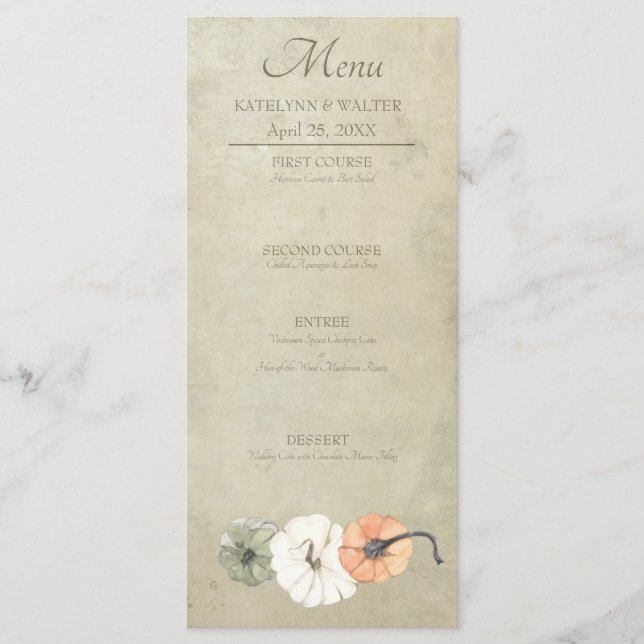 Menu Casamento Rustic Fall Autumn White, Orange Pumpkin (Frente)