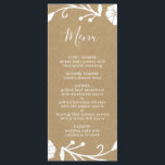 Menu Casamento Rustic Floral Botânico Faux Kraft<br><div class="desc">Este menu de casamento apresenta uma coroa branca floral russa num fundo de papel kraft castanho.</div>