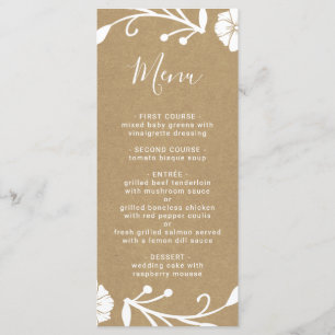 Menu Casamento Rustic Floral Botânico Faux Kraft