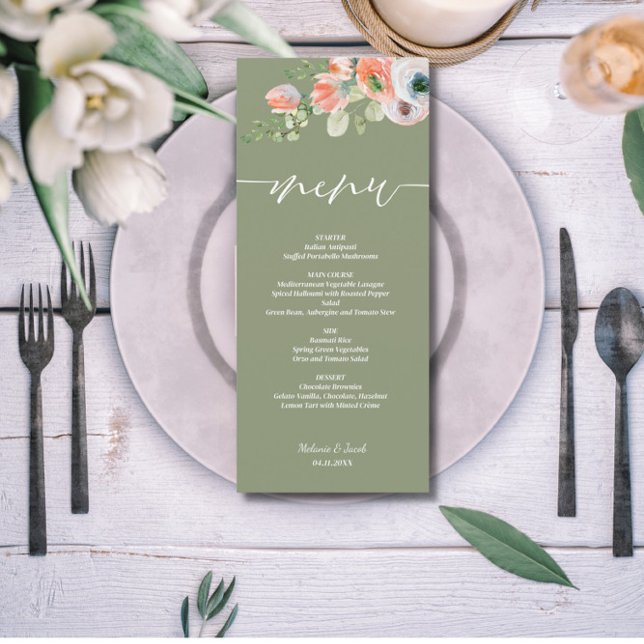 Menu Casamento Rustic Floral Sage Green Flat (Criador carregado)