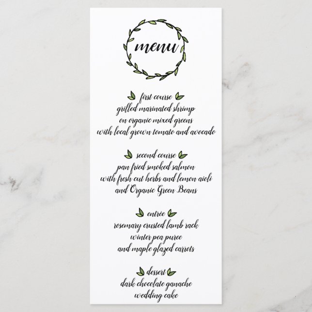Menu Casamento Rustic Green Leafy Wreath (Frente)