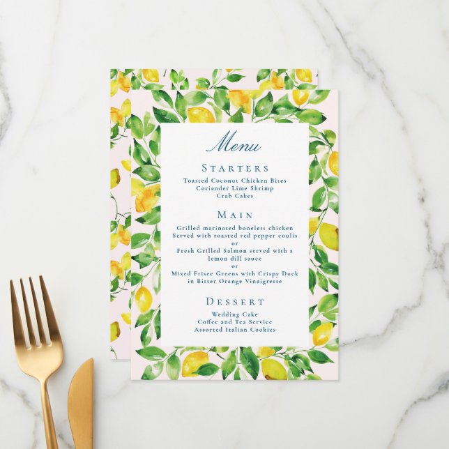 Menu Casamento Rustic Lemon e Greenery (Frente/Verso In Situ)