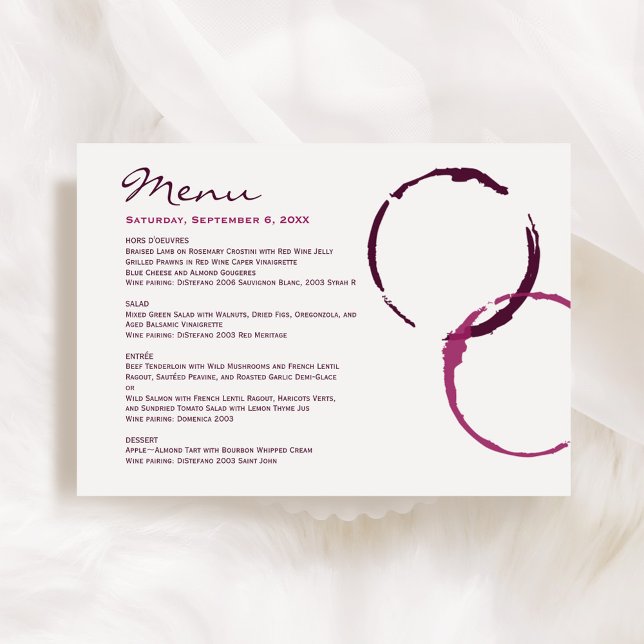 Menu Casamento Rustic Modern Burgundy Wine Stain Rings (Criador carregado)