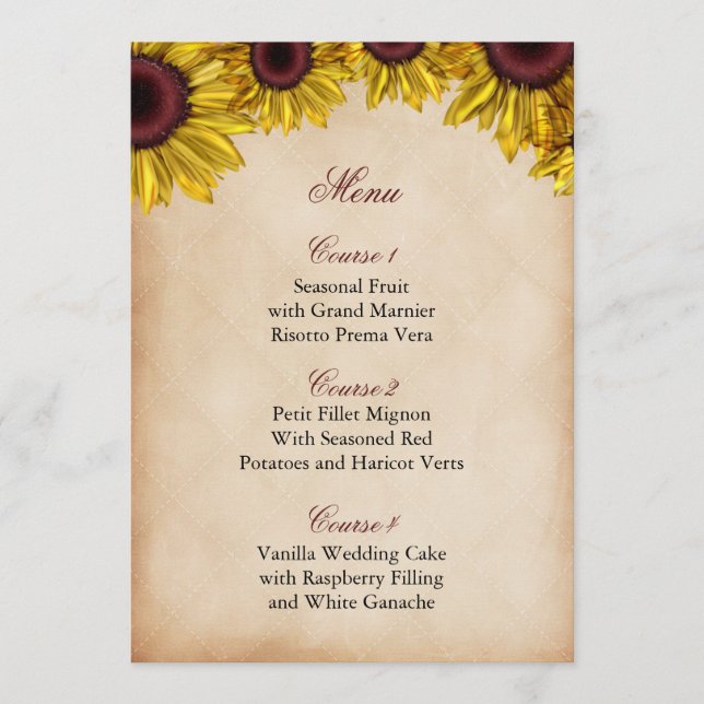 Menu Casamento Rustic Sunflower (Frente)