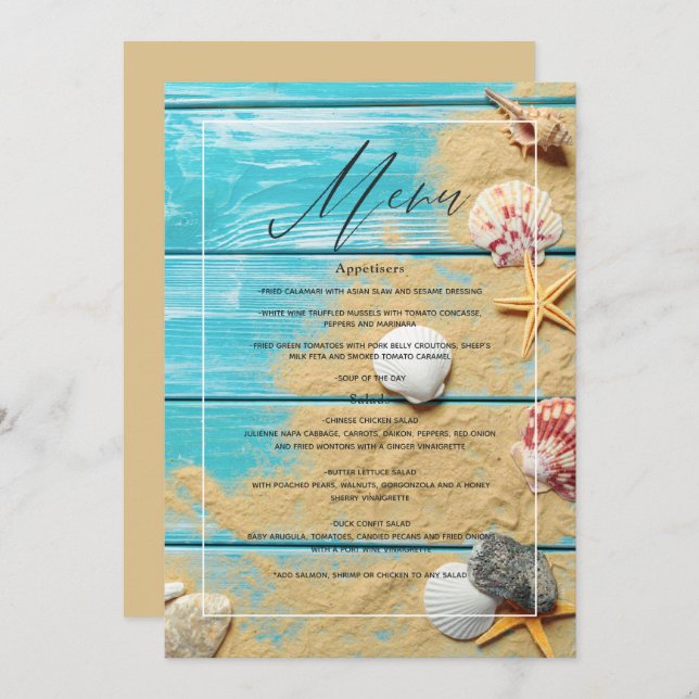 Menu Casamento Rustic Turquoise Beach (Frente/Verso)