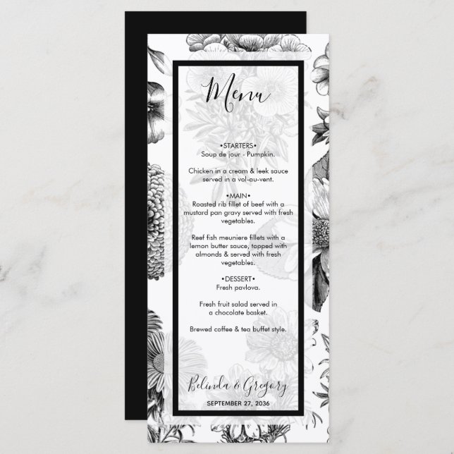 Menu Casamento Rustic Vintage Flowers (Frente/Verso)