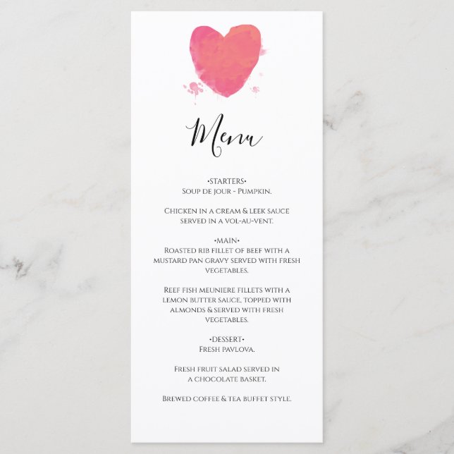 Menu Casamento Rustic Watercolor Heart (Frente)